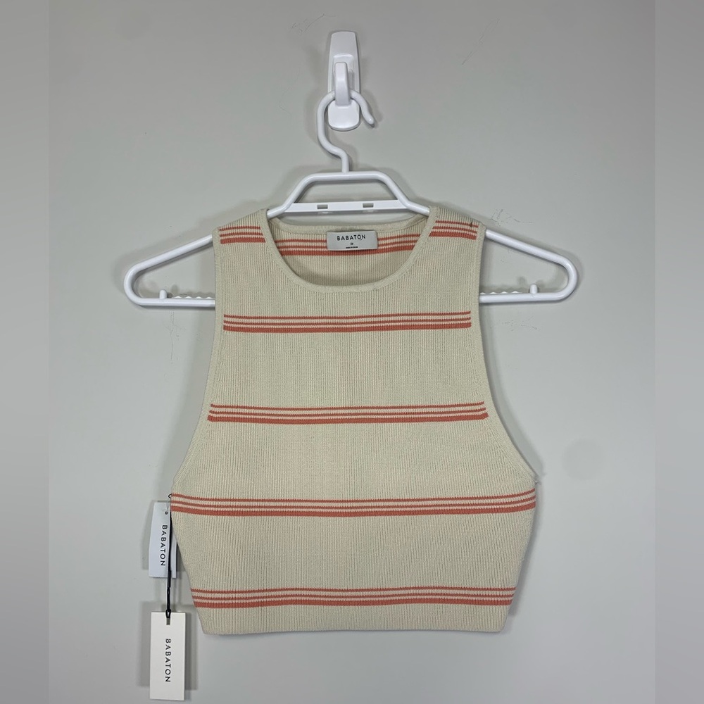 Babaton Aritzia Sculpt Knit Cropped Tank Striped Cream Orange - NWTโ